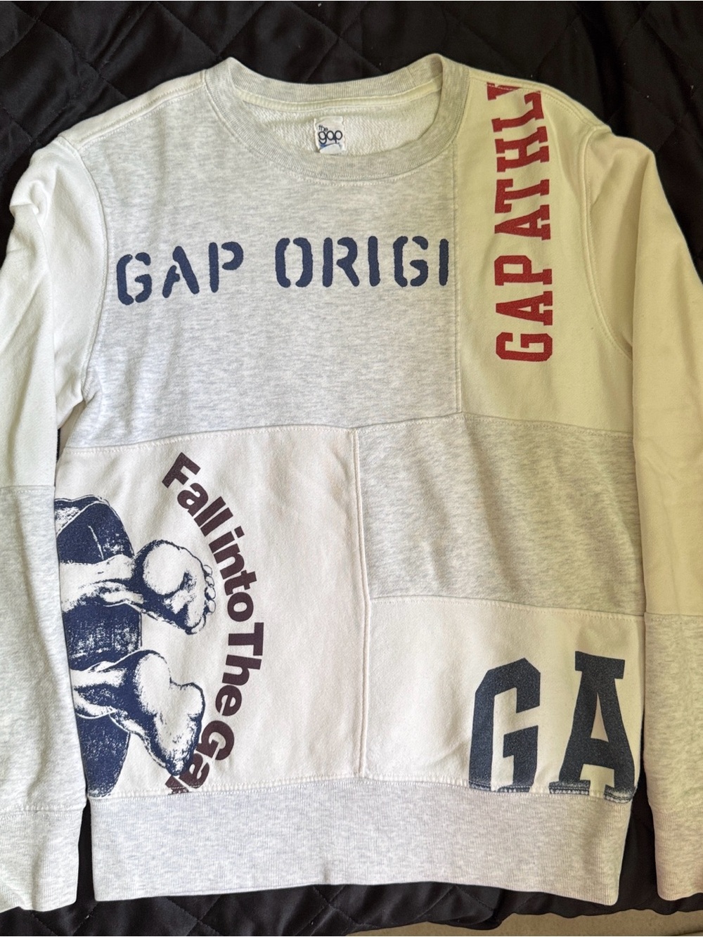 GAP Patchwork Crewneck Sweatshirt - Gray, Cream, Navy & Red